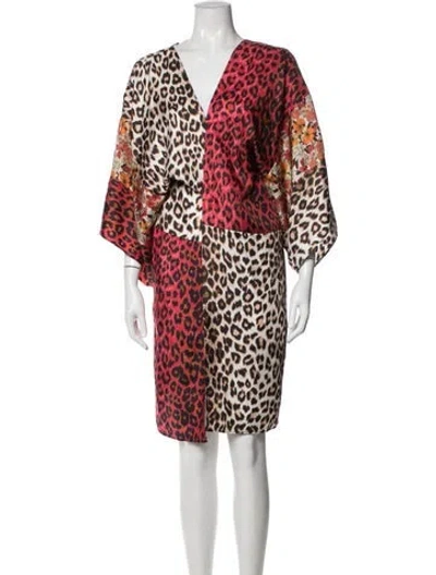 Pre-owned La Prestic Ouiston Silk Animal Print Robe W/ Tags In Red