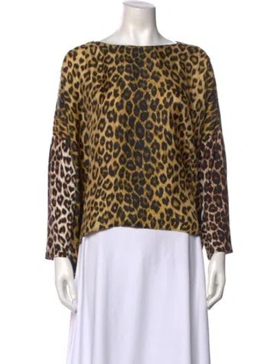 Pre-owned La Prestic Ouiston Silk Animal Print Top In Brown