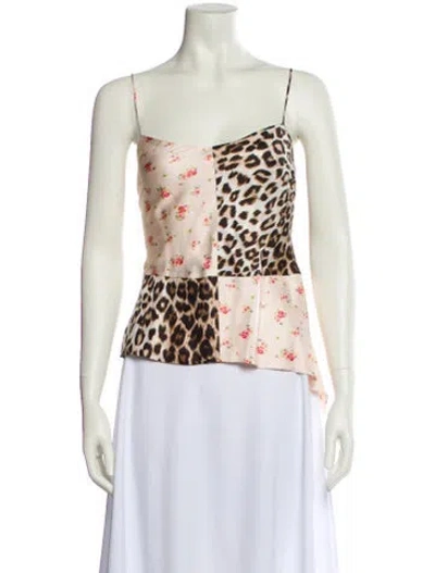 Pre-owned La Prestic Ouiston Silk Animal Print Top In Neutral