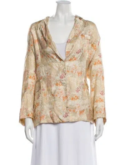Pre-owned La Prestic Ouiston Silk Floral Print Blazer In Neutral