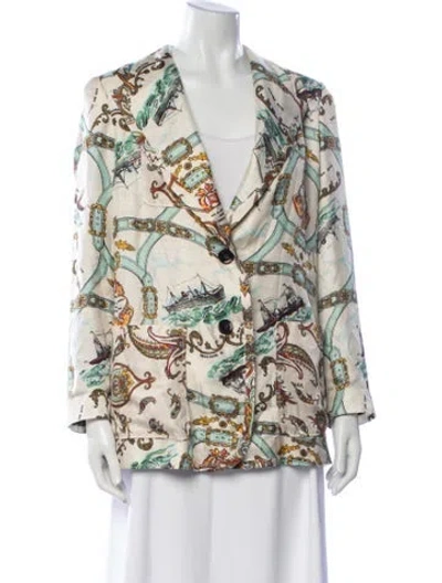 Pre-owned La Prestic Ouiston Silk Floral Print Blazer In Neutrals
