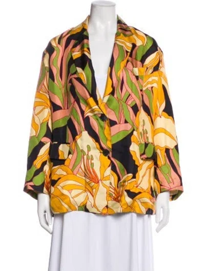 Pre-owned La Prestic Ouiston Silk Floral Print Blazer In Yellow