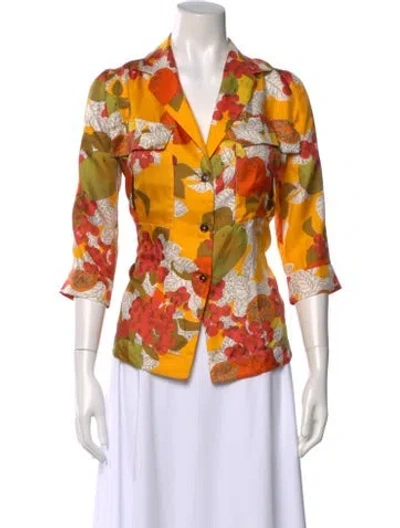 Pre-owned La Prestic Ouiston Silk Floral Print Blouse In Multi