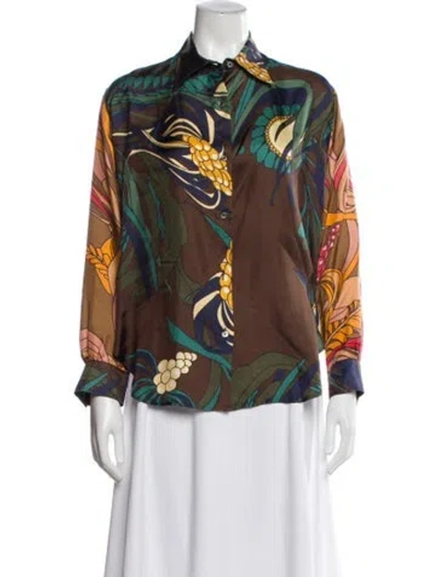 Pre-owned La Prestic Ouiston Silk Floral Print Blouse In Multi