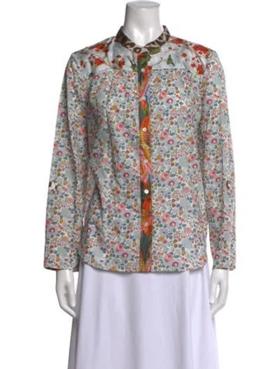 Pre-owned La Prestic Ouiston Silk Floral Print Blouse In Multicolor