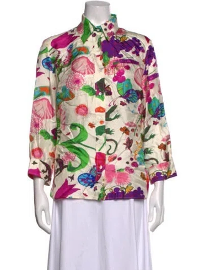 Pre-owned La Prestic Ouiston Silk Floral Print Blouse In Multicolor