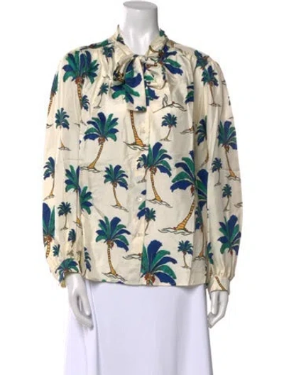 Pre-owned La Prestic Ouiston Silk Floral Print Blouse In Neutral