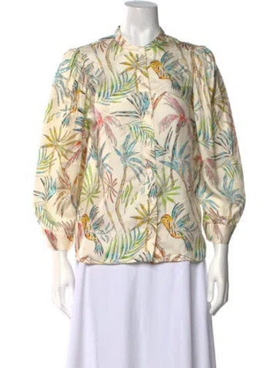Pre-owned La Prestic Ouiston Silk Floral Print Blouse In Neutrals