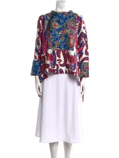 Pre-owned La Prestic Ouiston Silk Floral Print Blouse W/ Tags In Blue