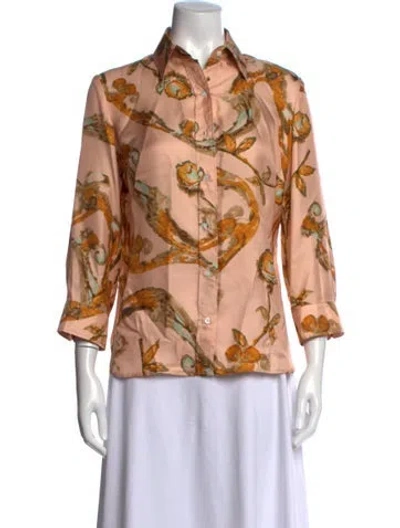 Pre-owned La Prestic Ouiston Silk Floral Print Blouse W/ Tags In Multicolor