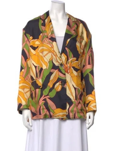 Pre-owned La Prestic Ouiston Silk Floral Print Blouse W/ Tags In Orange