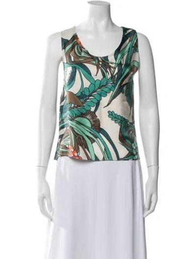 Pre-owned La Prestic Ouiston Silk Floral Print Blouse In White
