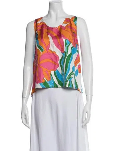 Pre-owned La Prestic Ouiston Silk Floral Print Top In Multi