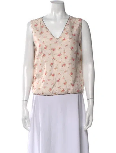 Pre-owned La Prestic Ouiston Silk Floral Print Top In Pink