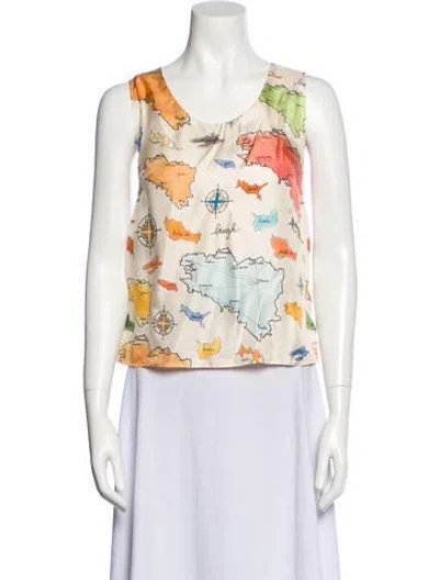 Pre-owned La Prestic Ouiston Silk Floral Print Top W/ Tags In Neutral