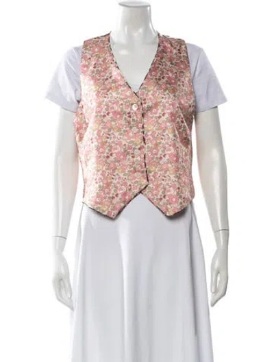 Pre-owned La Prestic Ouiston Silk Floral Print Vest In Pink