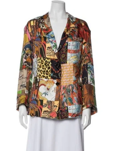 Pre-owned La Prestic Ouiston Silk Graphic Print Blazer In Multi