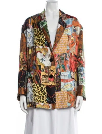 Pre-owned La Prestic Ouiston Silk Graphic Print Blazer In Multi