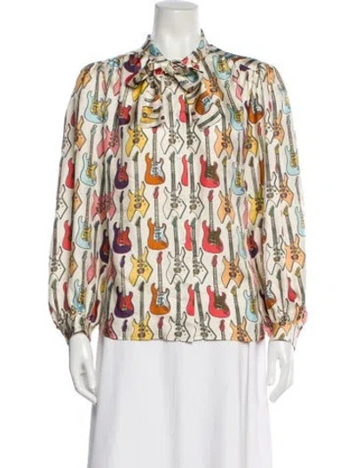 Pre-owned La Prestic Ouiston Silk Graphic Print Blouse In Multi