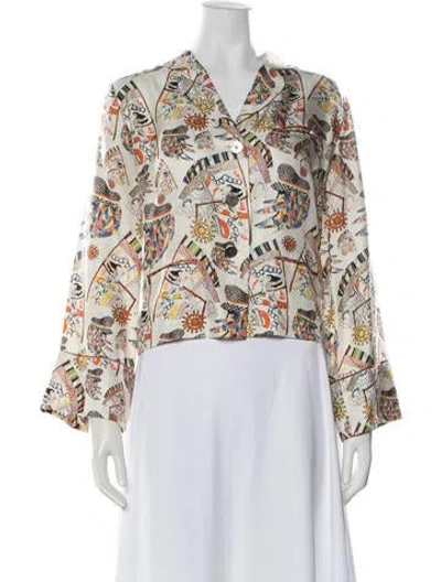 Pre-owned La Prestic Ouiston Silk Graphic Print Pajamas In Neutral