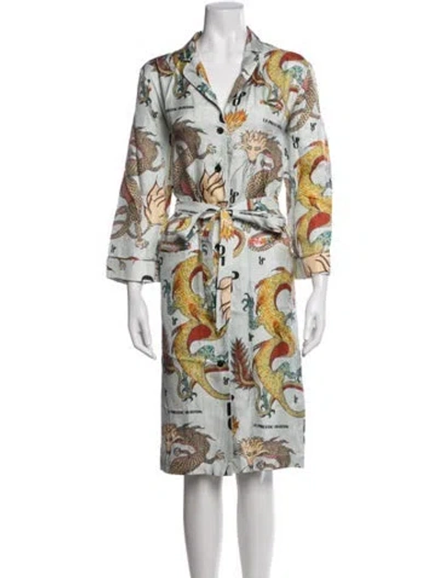 Pre-owned La Prestic Ouiston Silk Graphic Print Robe In Neutrals