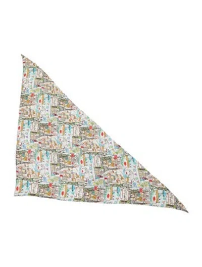 Pre-owned La Prestic Ouiston Silk Graphic Print Scarf In Neutrals