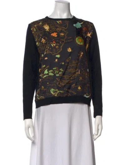 Pre-owned La Prestic Ouiston Silk Graphic Print Sweater In Black