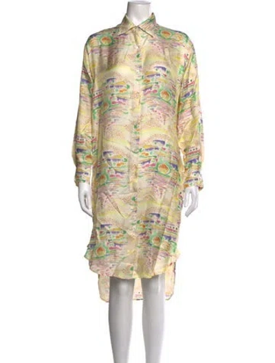 Pre-owned La Prestic Ouiston Silk Knee-length Dress In Yellow