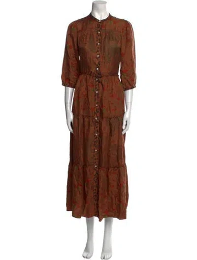 Pre-owned La Prestic Ouiston Silk Long Dress In Brown