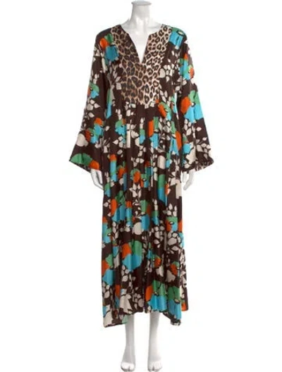 Pre-owned La Prestic Ouiston Silk Long Dress In Brown
