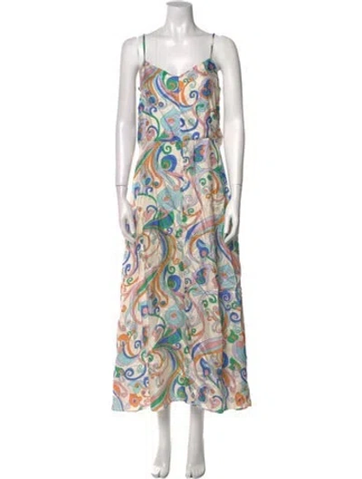 Pre-owned La Prestic Ouiston Silk Long Dress In Multi
