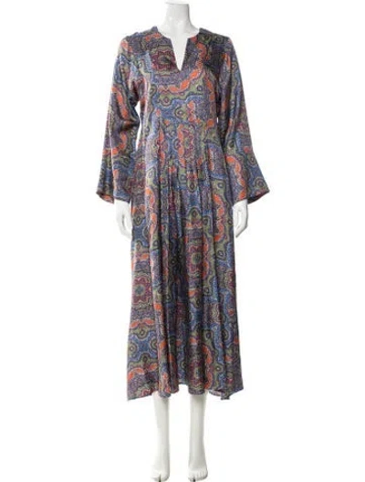 Pre-owned La Prestic Ouiston Silk Long Dress In Multi
