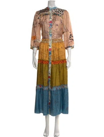 Pre-owned La Prestic Ouiston Silk Long Dress In Multi