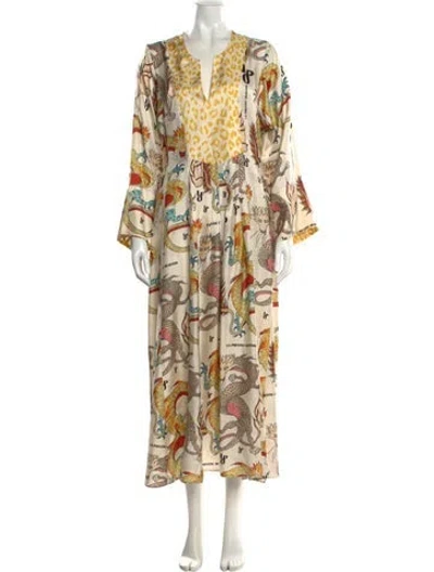 Pre-owned La Prestic Ouiston Silk Long Dress In Neutral