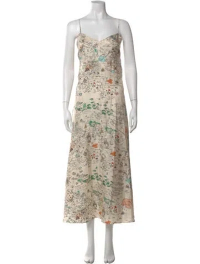 Pre-owned La Prestic Ouiston Silk Long Dress In Neutral