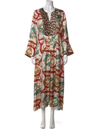 Pre-owned La Prestic Ouiston Silk Long Dress In Neutrals
