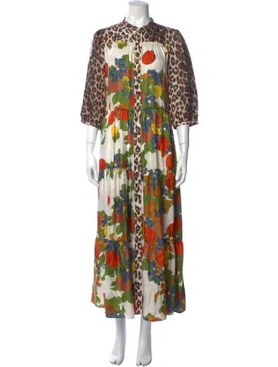 Pre-owned La Prestic Ouiston Silk Long Dress In Neutrals