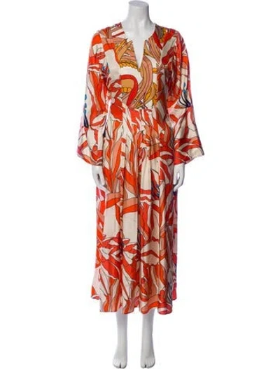 Pre-owned La Prestic Ouiston Silk Long Dress In Orange