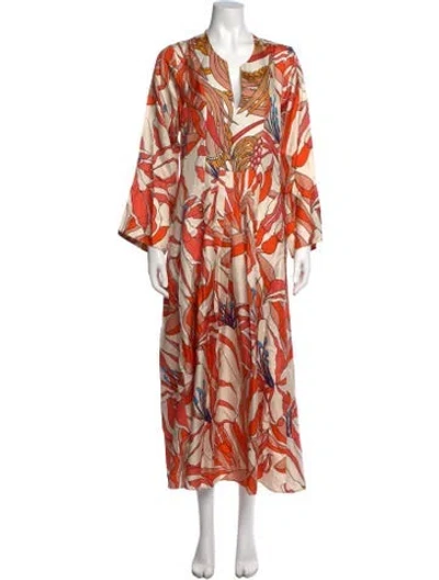 Pre-owned La Prestic Ouiston Silk Long Dress In Orange
