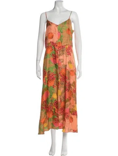 Pre-owned La Prestic Ouiston Silk Long Dress In Orange