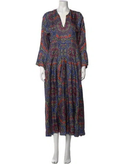 Pre-owned La Prestic Ouiston Silk Long Dress W/ Tags In Blue