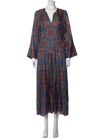 Pre-owned La Prestic Ouiston Silk Long Dress W/ Tags In Blue