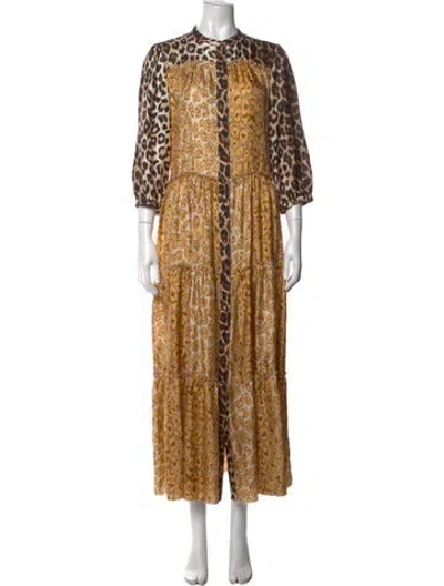 Pre-owned La Prestic Ouiston Silk Long Dress W/ Tags In Neutrals