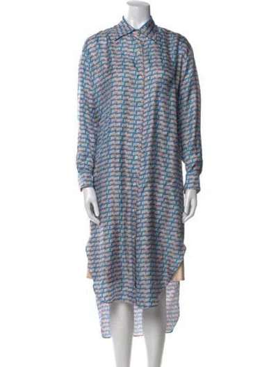 Pre-owned La Prestic Ouiston Silk Midi Length Dress In Blue