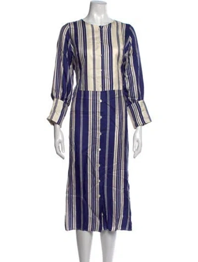 Pre-owned La Prestic Ouiston Silk Midi Length Dress In Blue
