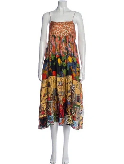 Pre-owned La Prestic Ouiston Silk Midi Length Dress In Multi