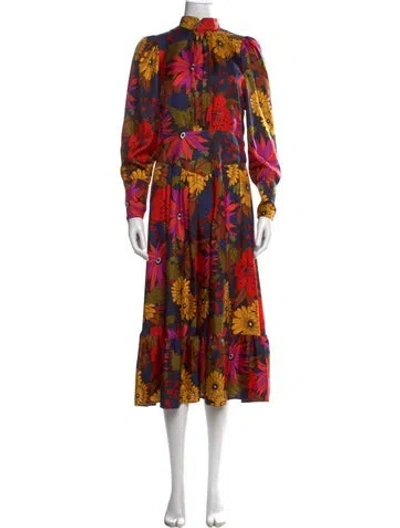Pre-owned La Prestic Ouiston Silk Midi Length Dress In Multicolor