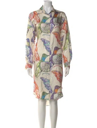 Pre-owned La Prestic Ouiston Silk Midi Length Dress In Neutral