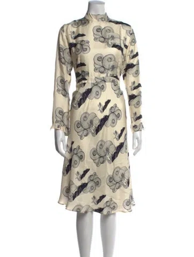 Pre-owned La Prestic Ouiston Silk Midi Length Dress In Neutral