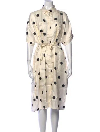 Pre-owned La Prestic Ouiston Silk Midi Length Dress In Neutrals